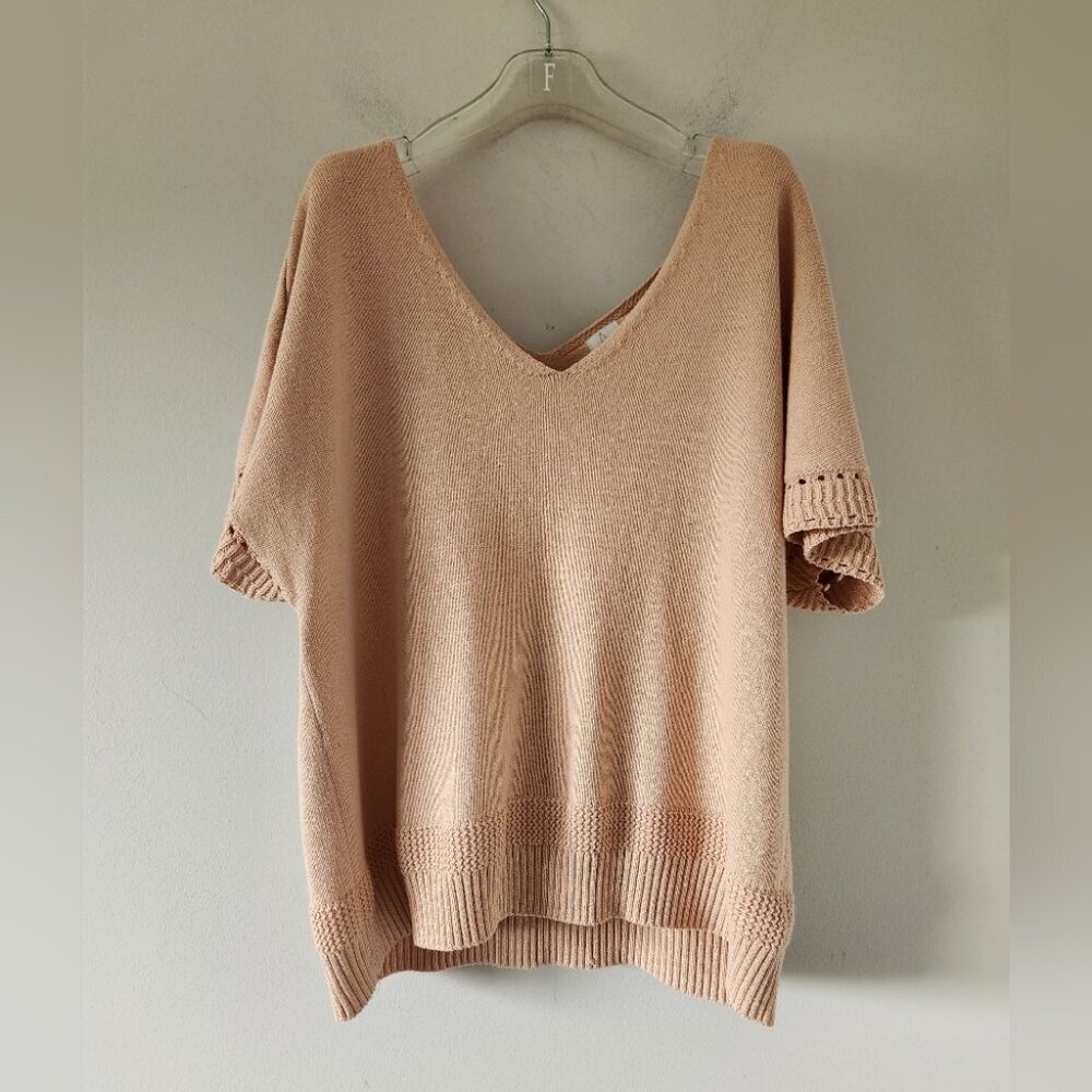 Joie Peach V-Neck Short Sleeve Sweater